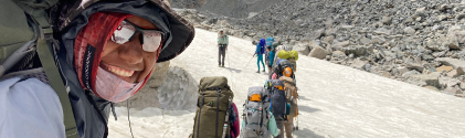 Students climb the Dinwoody Glacier in the Wind River mountain range. 
