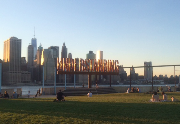 New York City Skyline with letters spelling 