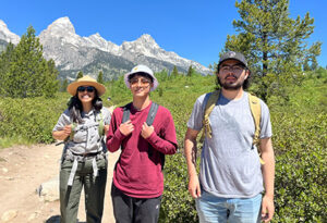 Three diverse students hiking in the Grand Tetons
